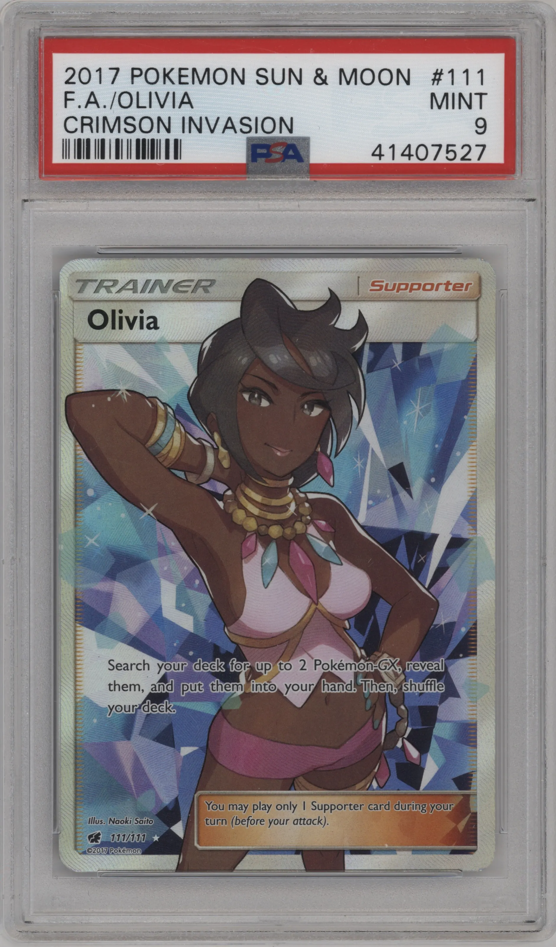 2017 Pokemon S&M Crimson Invasion Olivia #111 PSA 9