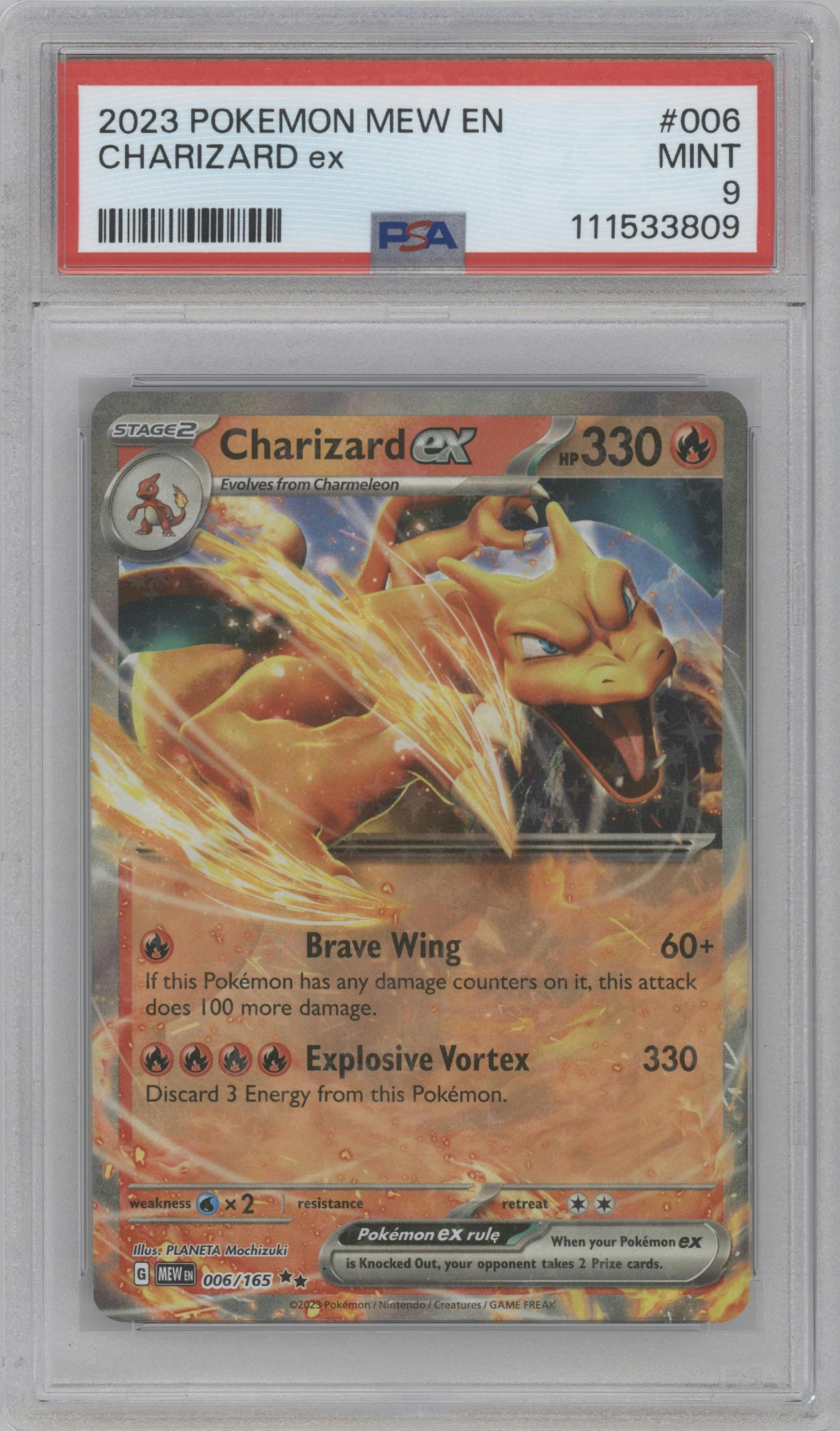 Charizard EX from the 2023 Pokemon SV set graded by PSA and given an overall grade of 9.