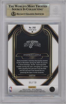 Stephon Castle from the 2024-25 Panini Select set featuring a Gold Flash parallel graded by Beckett and given an overall grade of 9.5.