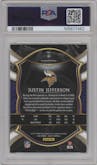 Justin Jefferson from the 2020 Panini Select set featuring a Silver Prizm parallel graded by PSA and given an overall grade of 10.