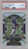 Justin Jefferson from the 2020 Panini Select set featuring a Silver Prizm parallel graded by PSA and given an overall grade of 10.
