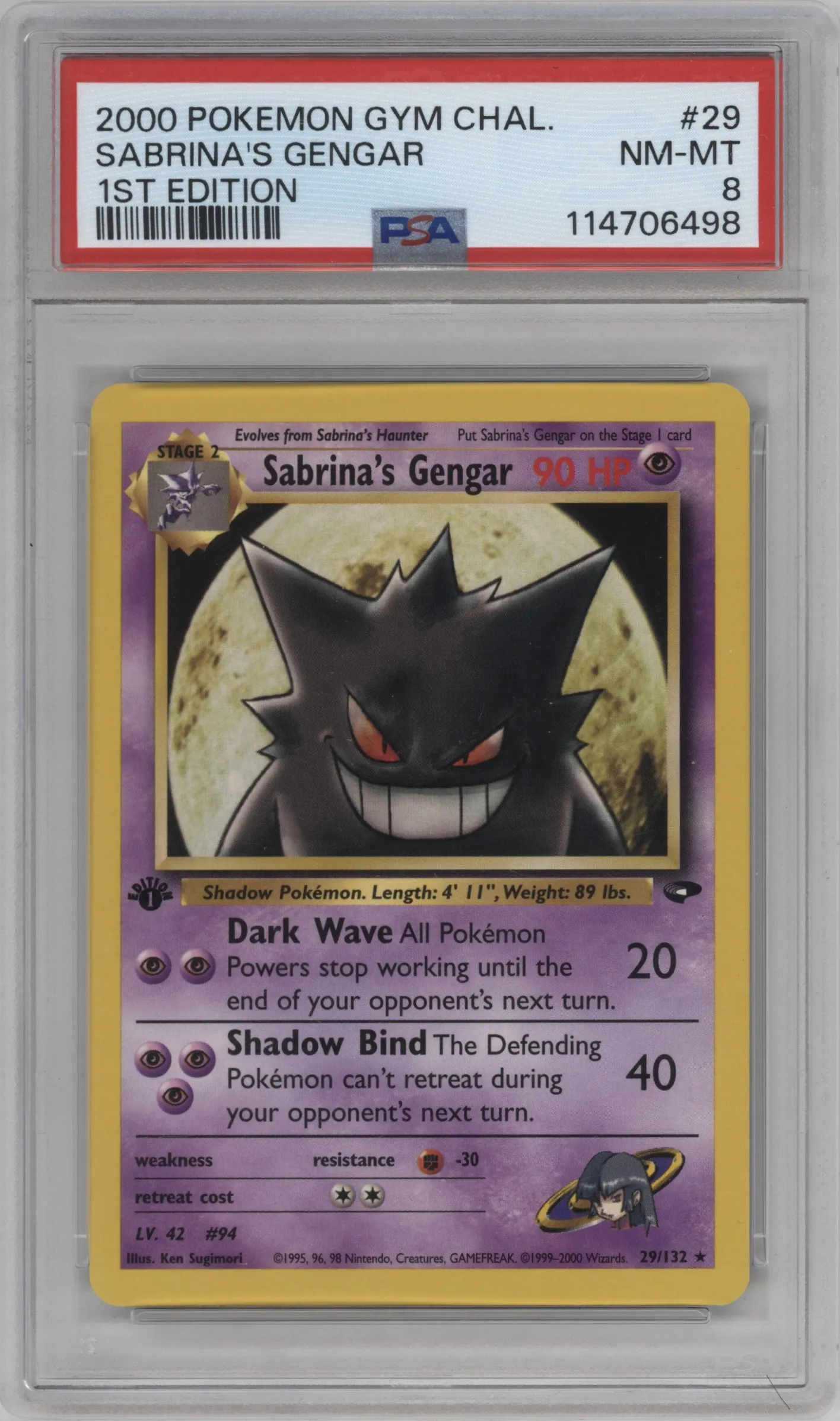 2000 Pokemon GH Gym Challenge Sabrina's Gengar #29 PSA 8