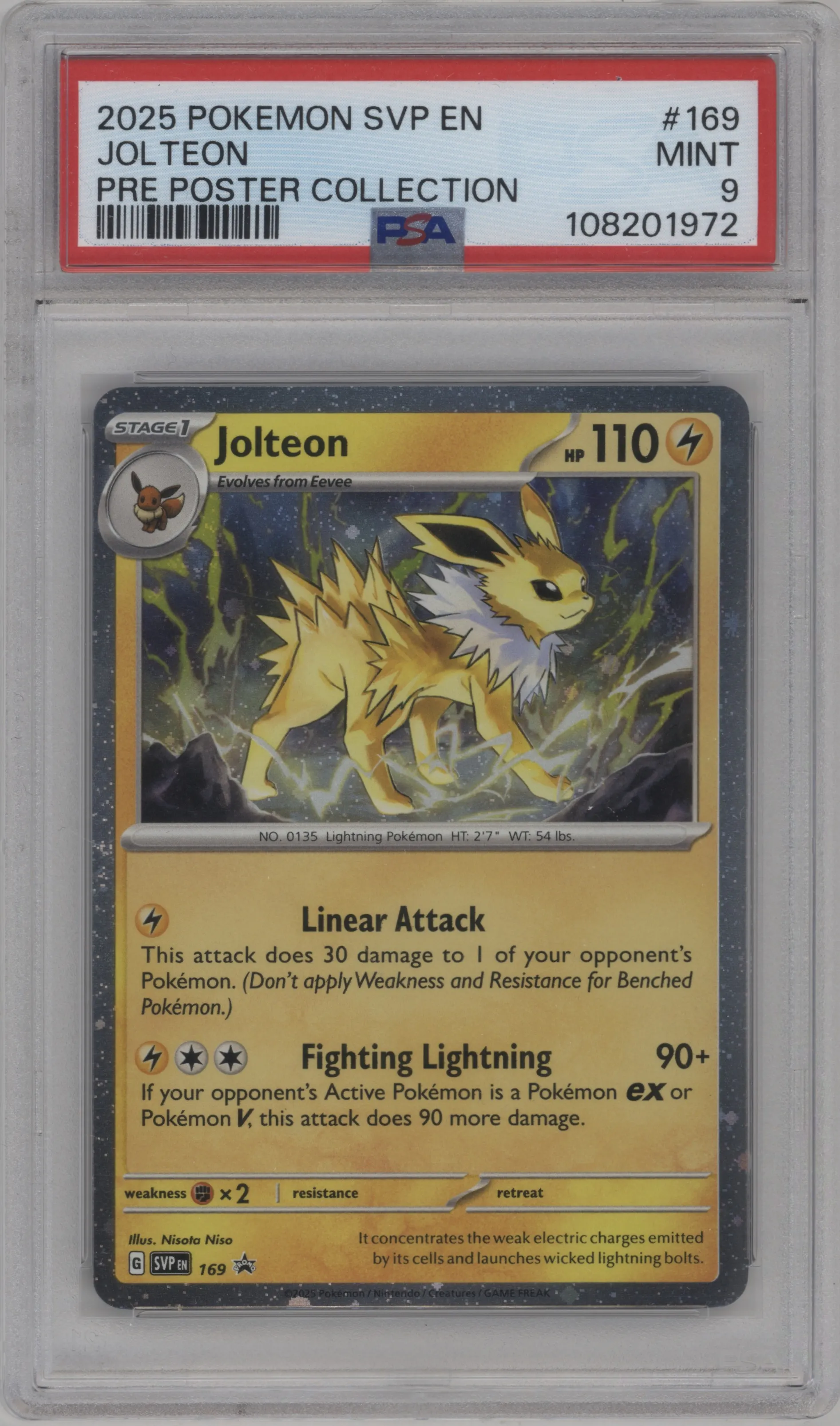 2025 Pokemon SV Jolteon Prismatic Evolutions Poster Collection #169 PSA 9