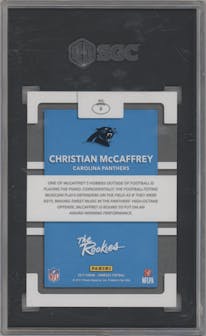 Christian McCaffrey from the 2017 Panini Donruss set graded by SGC and given an overall grade of 8.