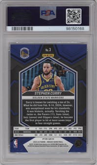 Stephen Curry from the 2023-24 Panini Mosaic set featuring a Genesis parallel graded by PSA and given an overall grade of 9.