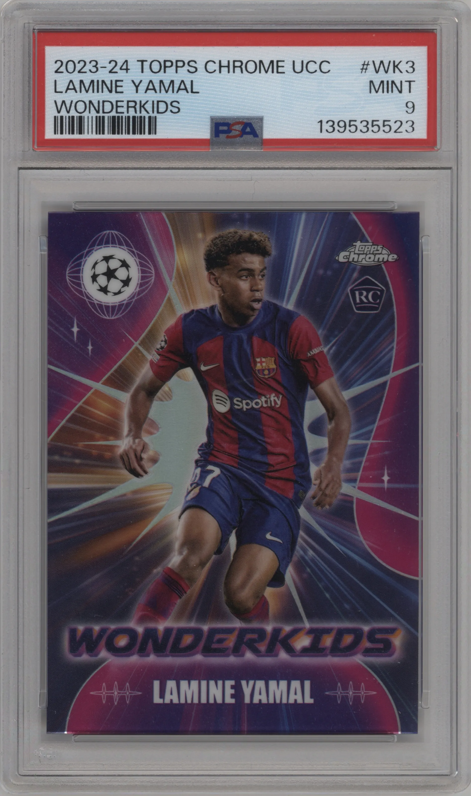 2023 Topps Chrome UEFA Club Competitions Wonderkids Lamine Yamal PSA 9