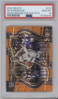 De'Aaron Fox from the 2022-23 Panini Select set featuring a Neon Orange Pulsar parallel graded by PSA and given an overall grade of 10.