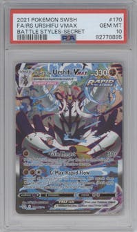 RS Urshifu VMAX from the 2021 Pokemon SWSH set graded by PSA and given an overall grade of 10.