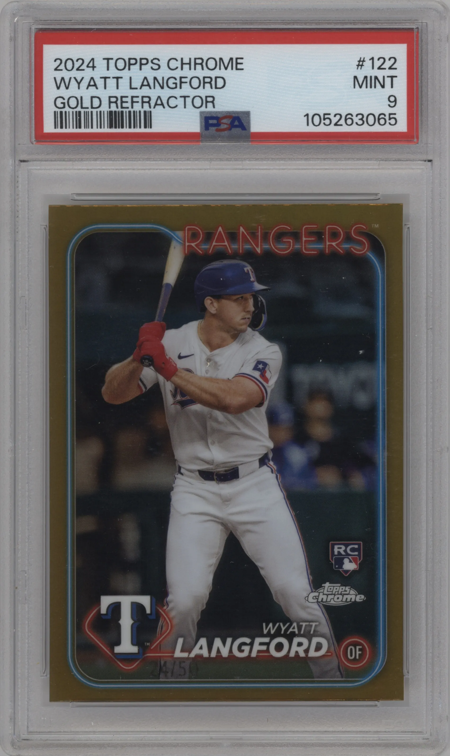 2024 Topps Chrome Wyatt Langford Gold Refractor #122 PSA 9