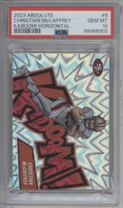 Christian McCaffrey from the 2023 Panini Absolute set graded by PSA and given an overall grade of 10.