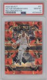 Victor Wembanyama from the 2023-24 Panini Select  set featuring a Red Cracked Ice parallel graded by PSA and given an overall grade of 10.