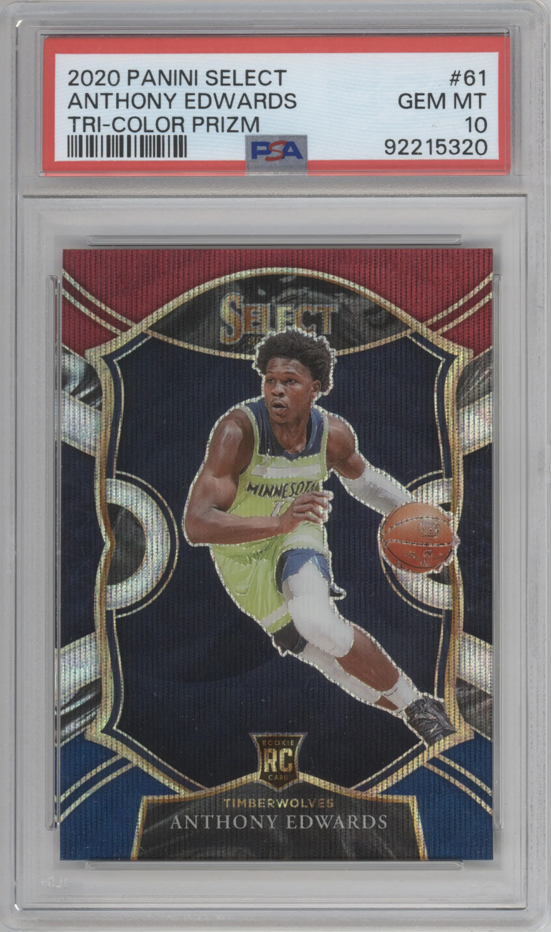 2020 Panini Select Anthony Edwards Tri-Color #61 PSA 10