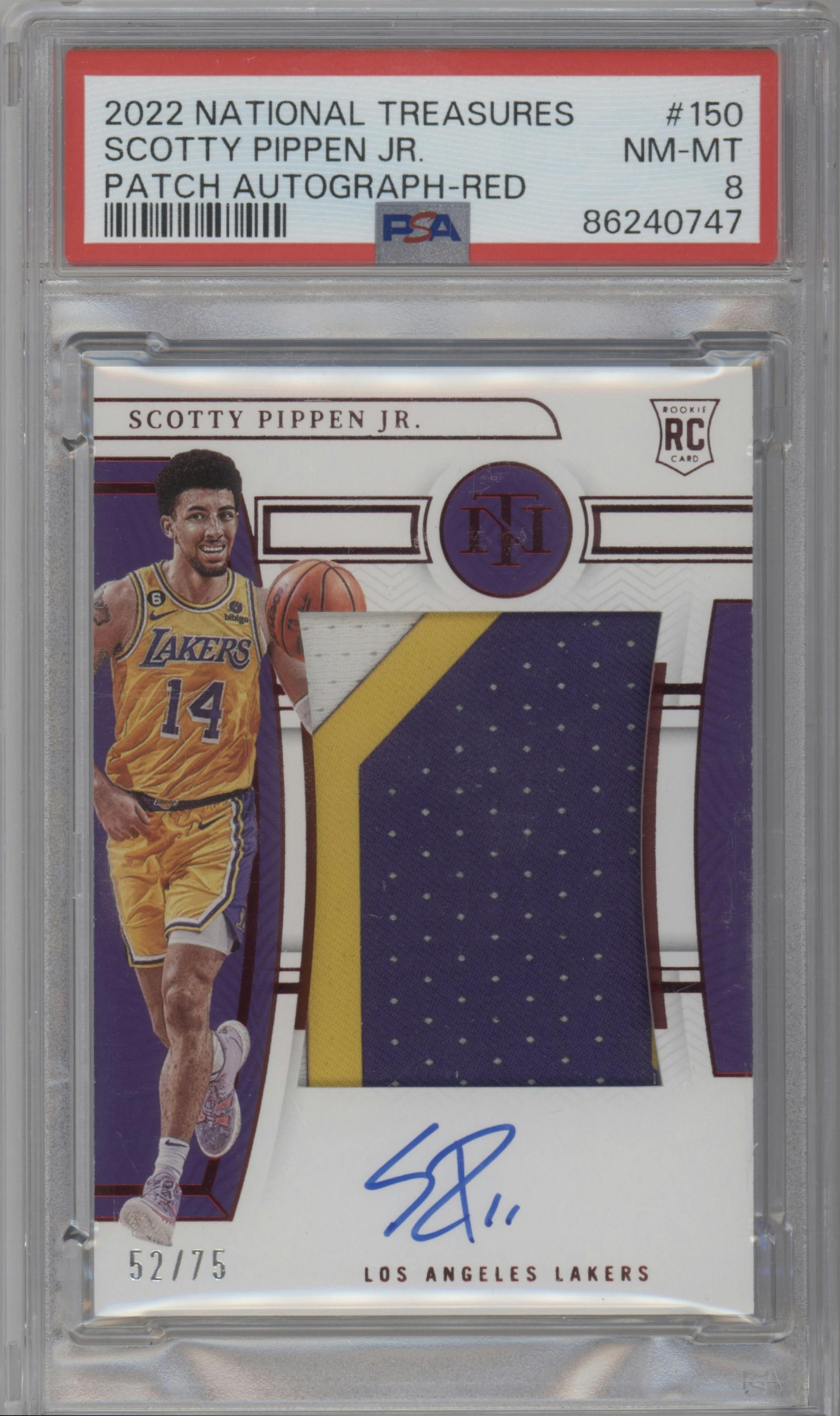 Scotty Pippen Jr. from the 2022-23 Panini National Treasures set featuring a Red  parallel graded by PSA and given an overall grade of 8.