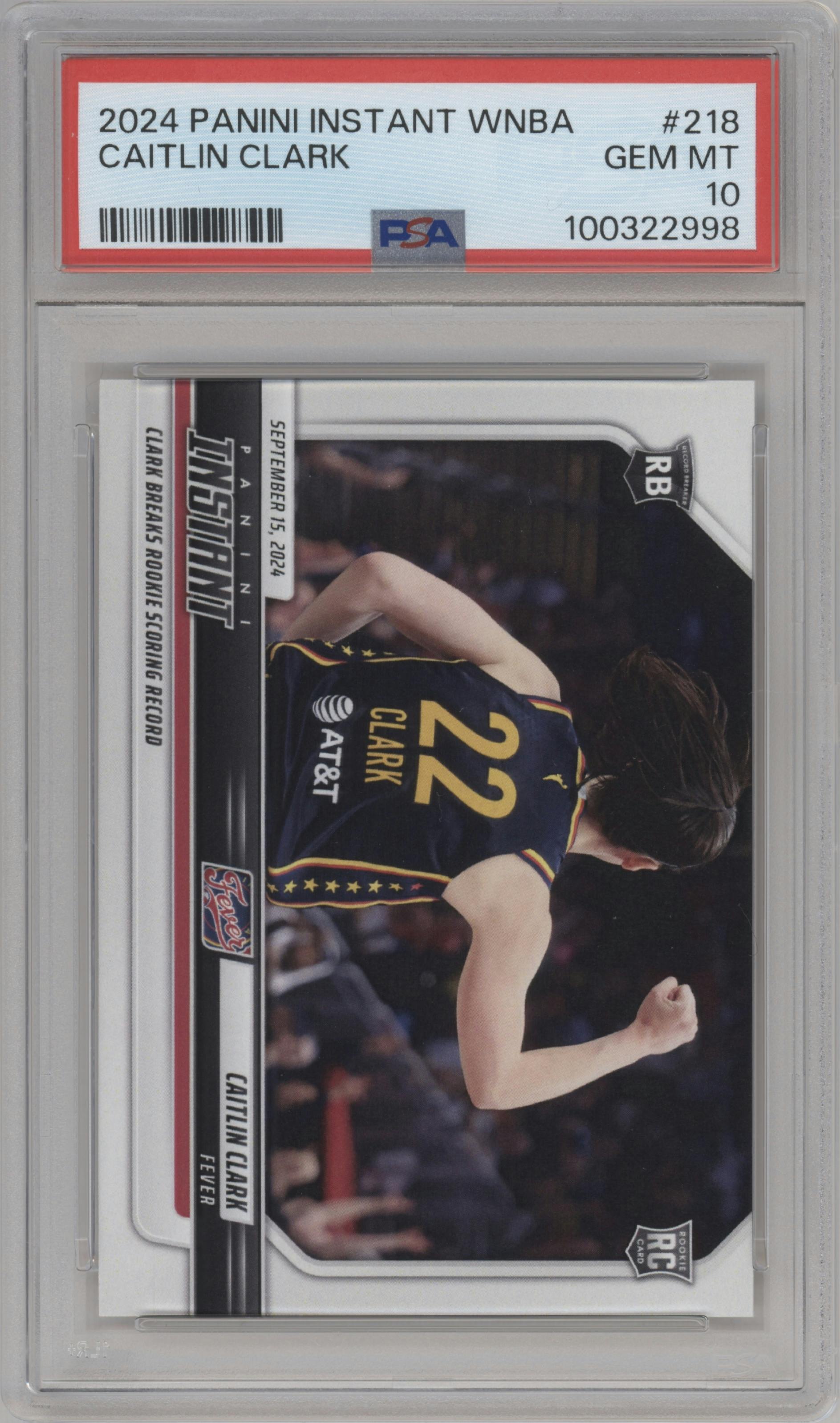 Caitlin Clark from the 2024-25 Panini Instant WNBA set graded by PSA and given an overall grade of 10.