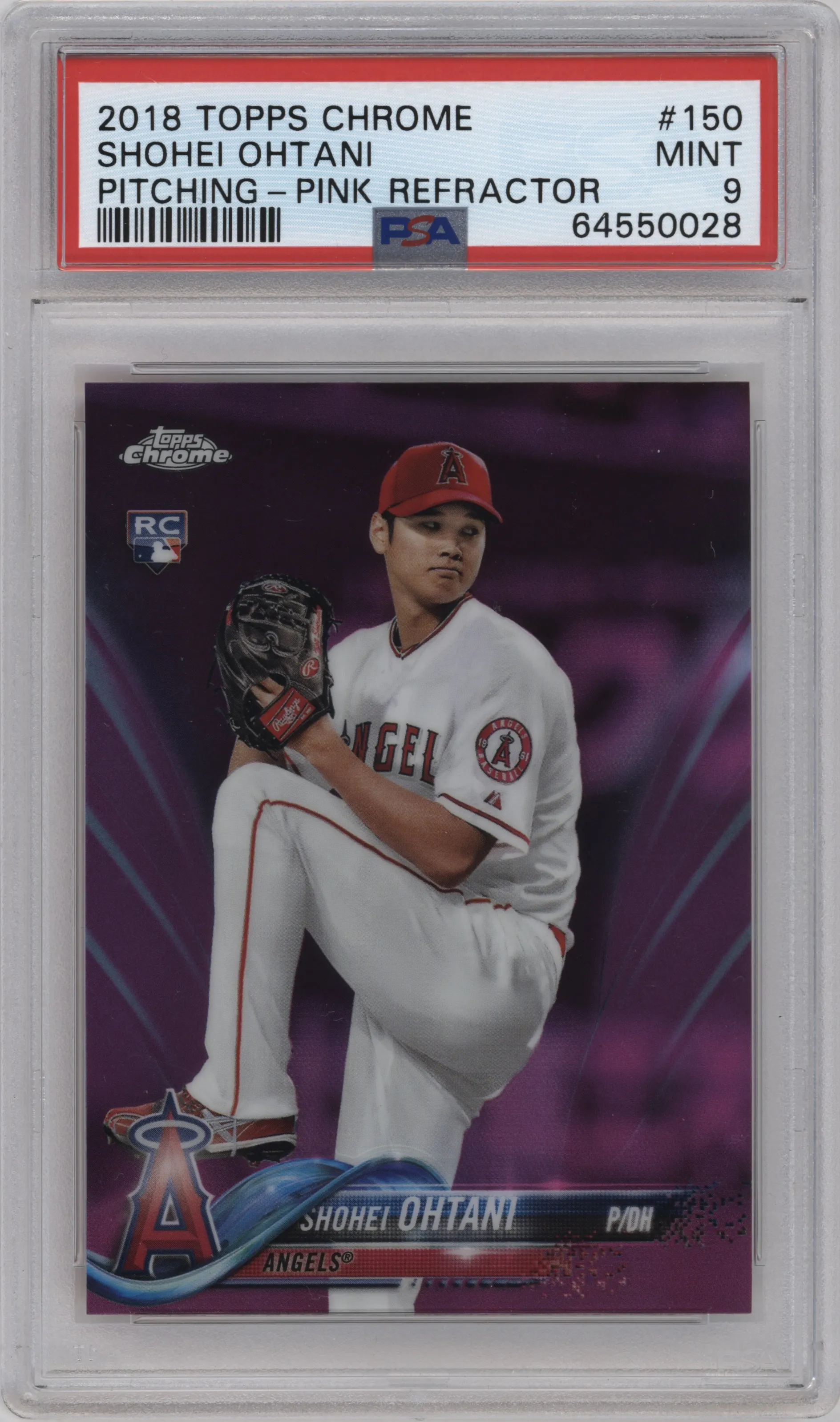 2018 Topps Chrome Shohei Ohtani Pink Refractor #150 PSA 9