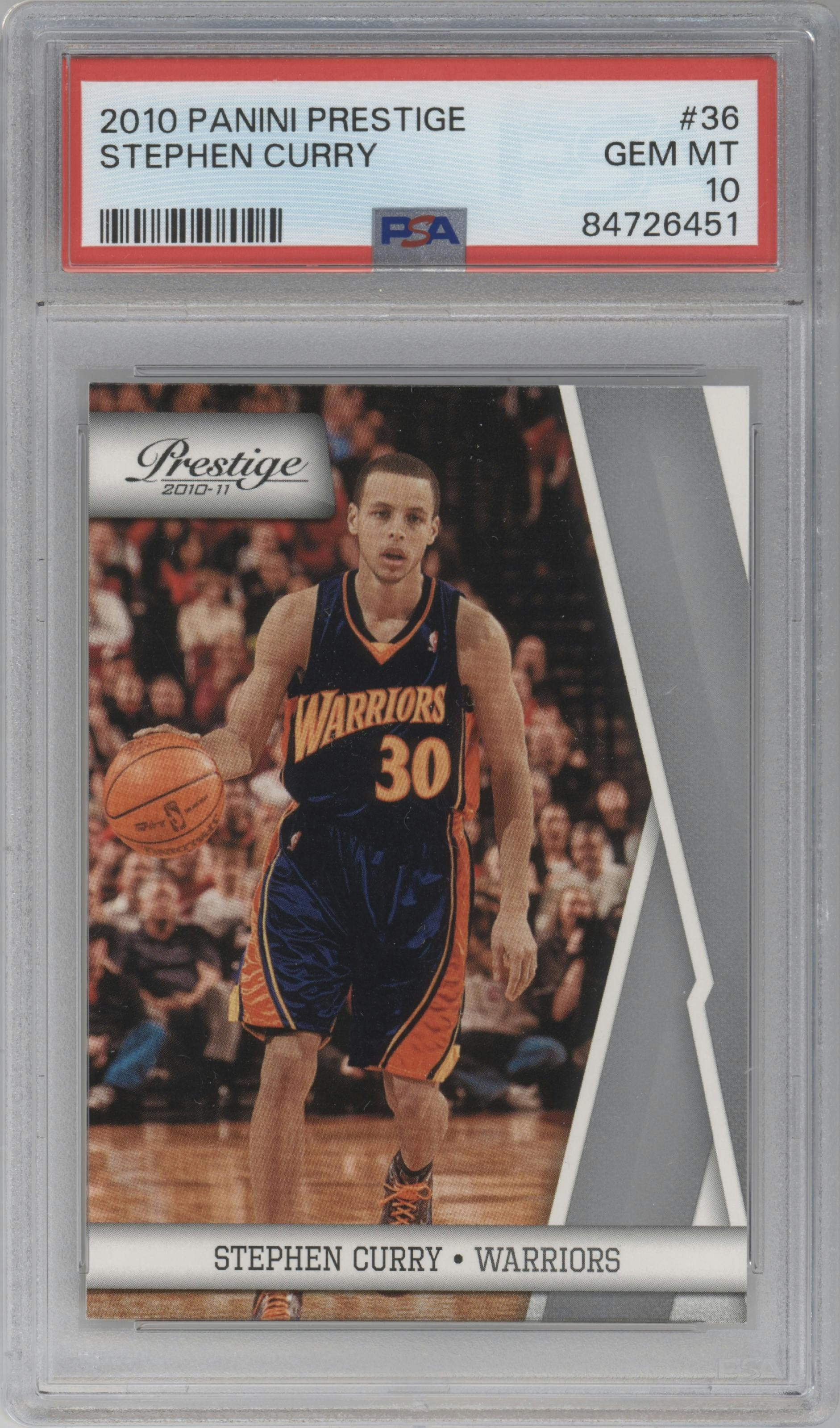 Stephen Curry from the 2010-11 Panini Prestige set graded by PSA and given an overall grade of 10.