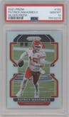 Patrick Mahomes II from the 2021 Panini Prizm set featuring a Silver Prizm parallel graded by PSA and given an overall grade of 10.