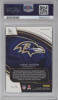 Lamar Jackson from the 2018 Panini Select set featuring a Copper Prizm parallel graded by PSA and given an overall grade of 9.