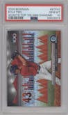 Kyle Teel from the 2024 Bowman set featuring a Mini-Diamond Refractor parallel graded by PSA and given an overall grade of 10.