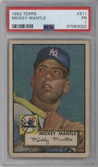Mickey Mantle from the 1952 Topps set graded by PSA and given an overall grade of 1.