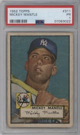 Mickey Mantle from the 1952 Topps set graded by PSA and given an overall grade of 1.