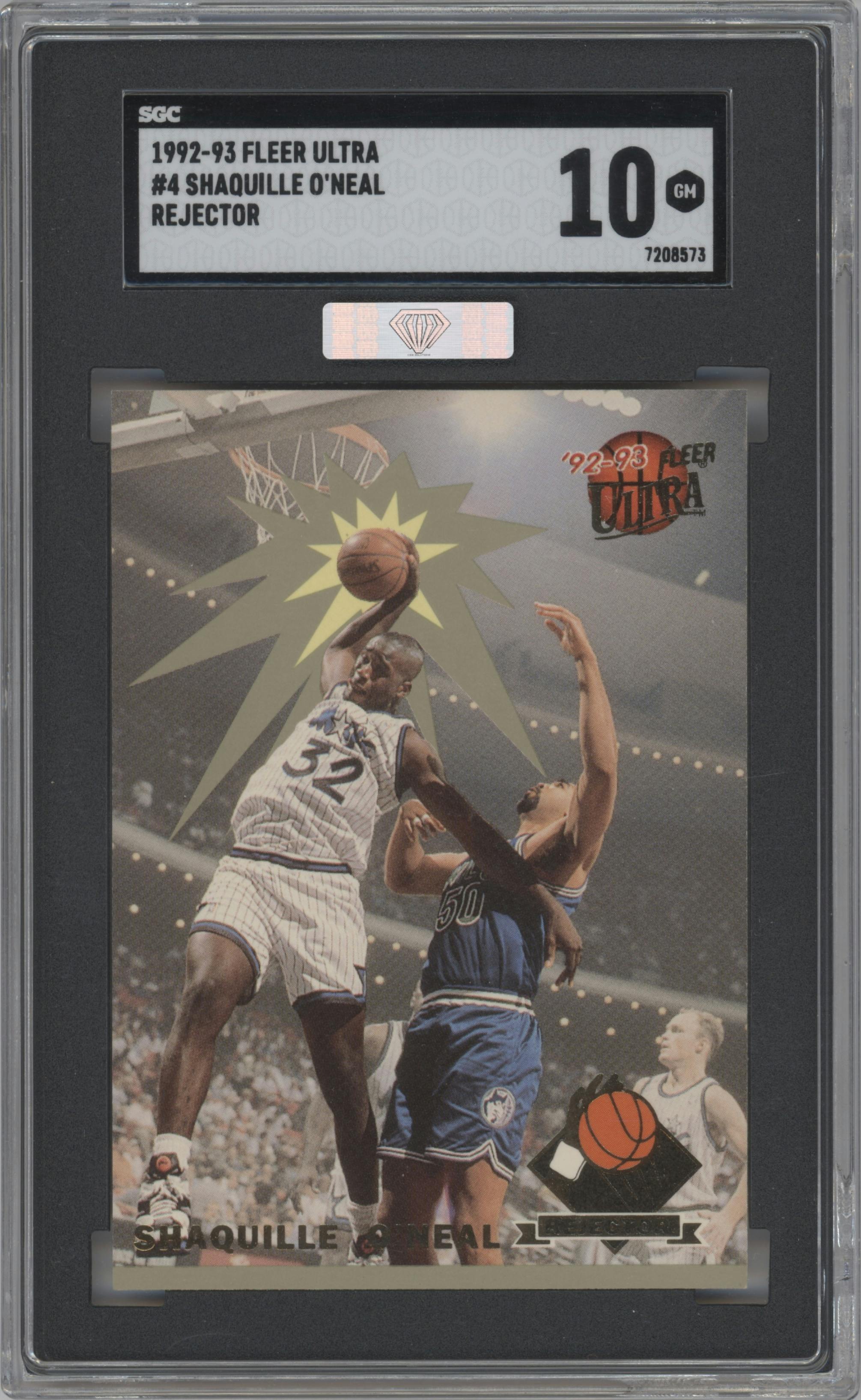 Shaquille O'Neal  from the 1992-93 Fleer Ultra set graded by SGC and given an overall grade of 10.