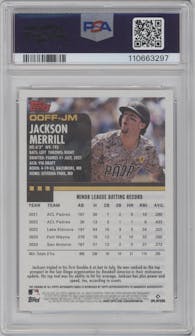 Jackson Merrill from the 2024 Topps Archives set graded by PSA and given an overall grade of 9.