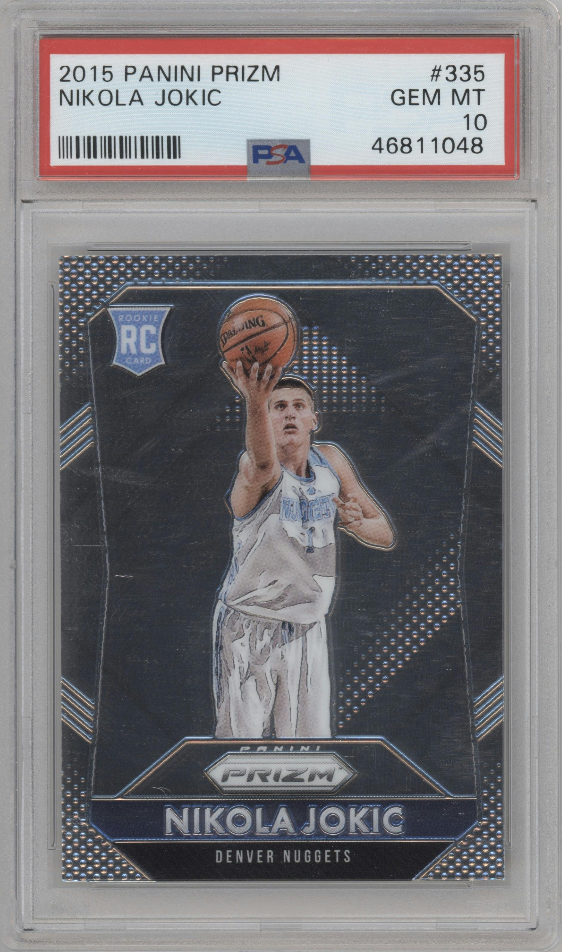 Nikola Jokic from the 2015-16 Panini Prizm  set graded by PSA and given an overall grade of 10.