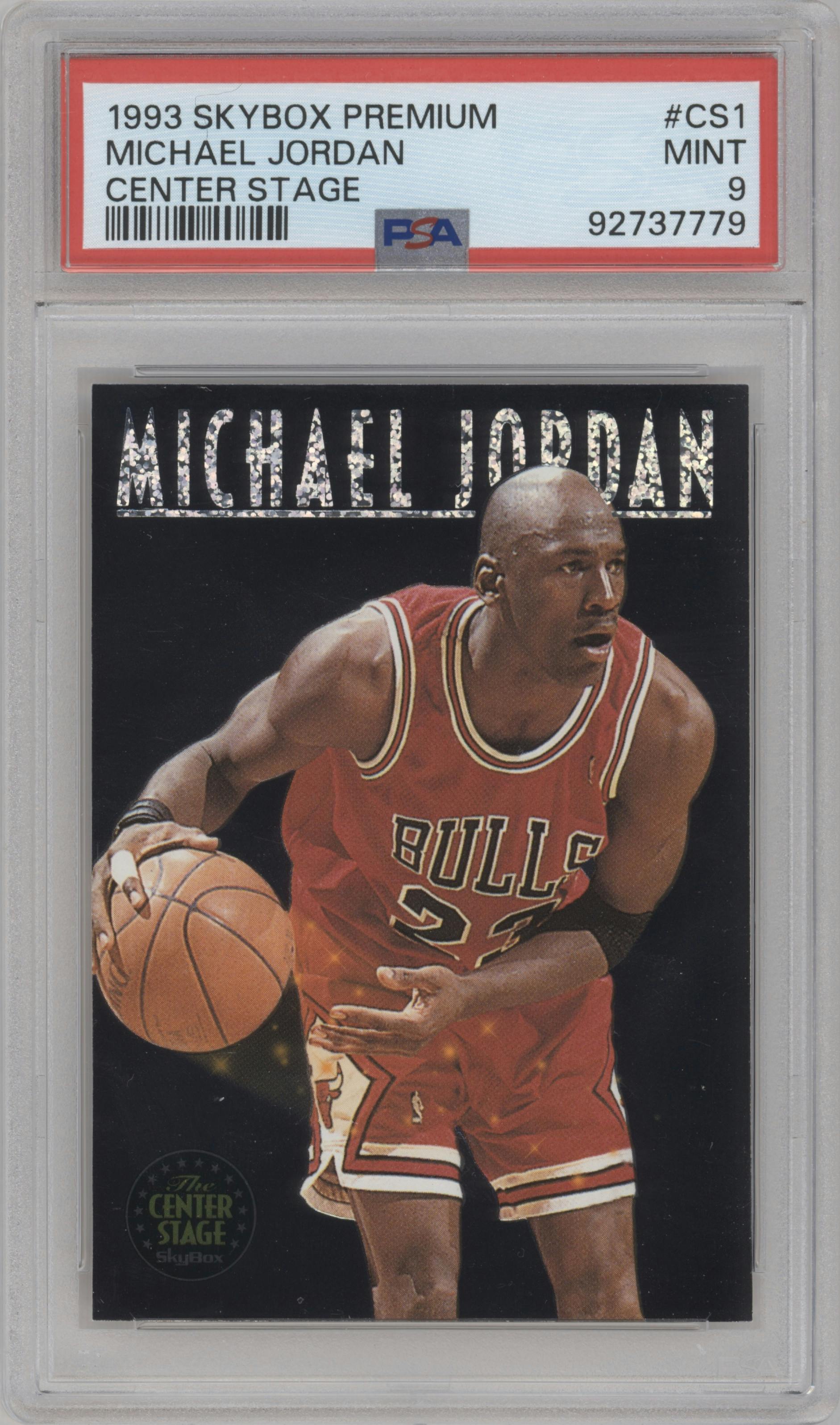 Michael Jordan from the 1993-94 SkyBox Premium set graded by PSA and given an overall grade of 9.