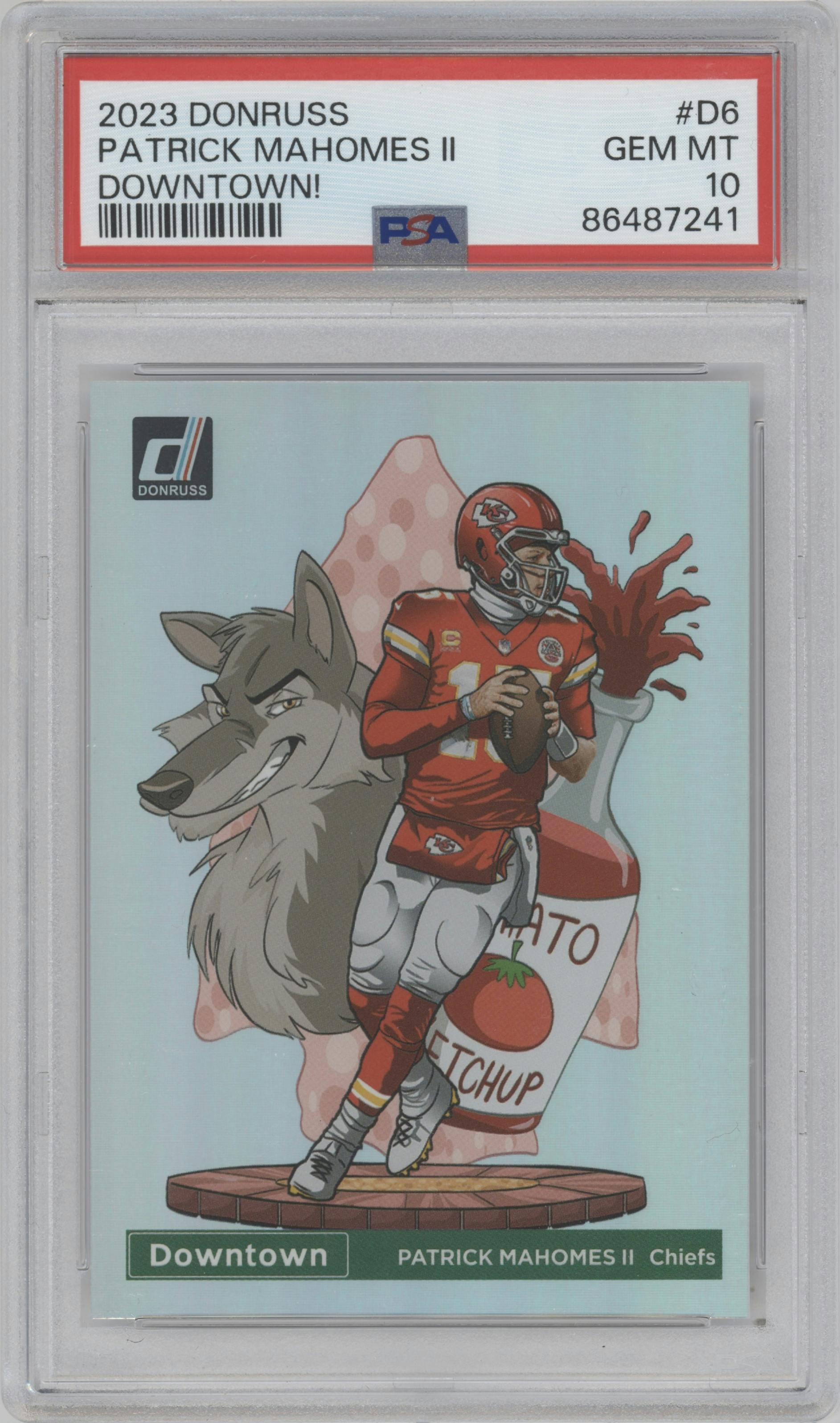 Patrick Mahomes II  from the 2023 Panini Donruss set graded by PSA and given an overall grade of 10.