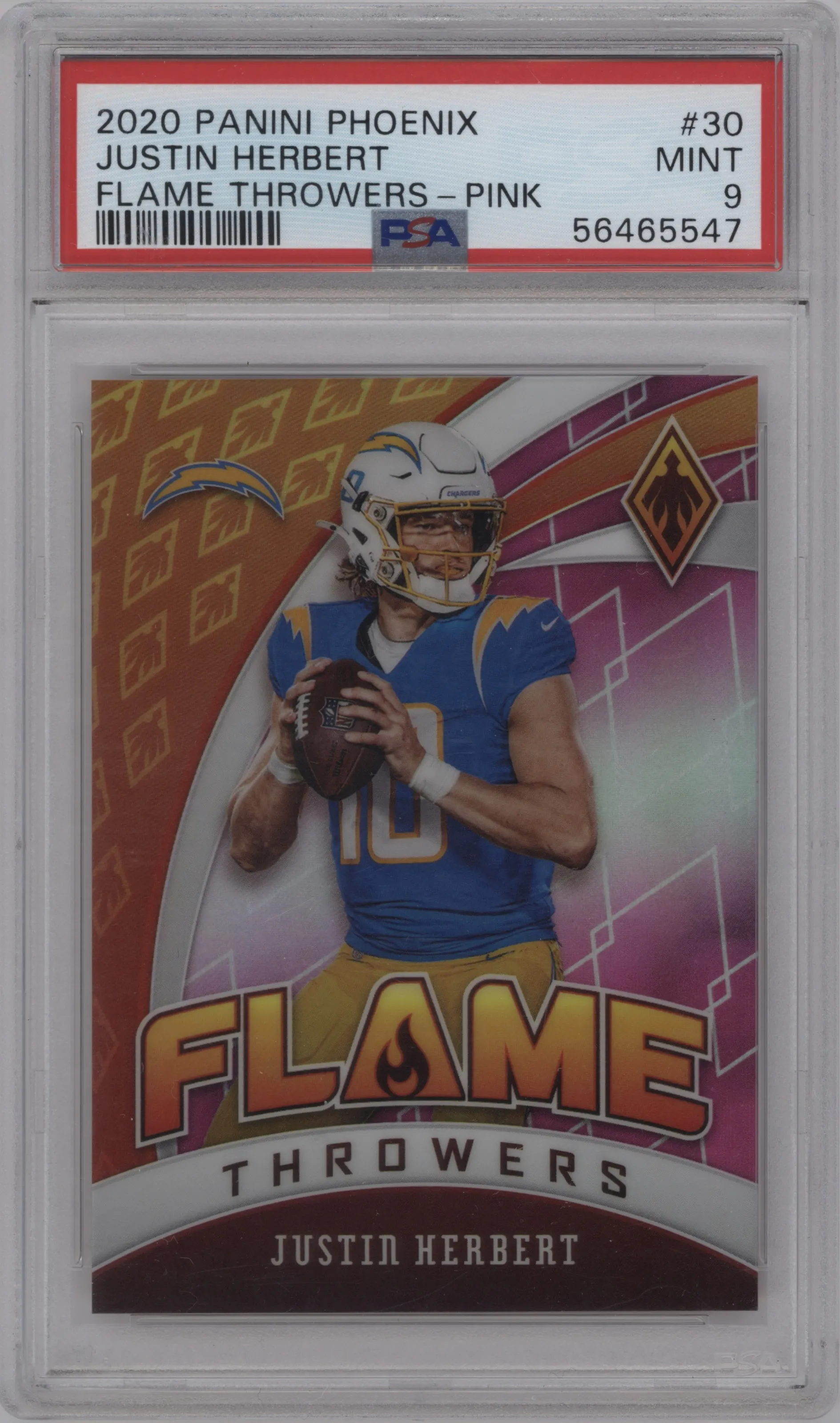 2020 Panini Phoenix Flame Throwers Justin Herbert Pink #30 PSA 9
