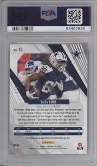 CeeDee Lamb  from the 2023 Panini Phoenix set featuring a Black parallel graded by PSA and given an overall grade of 10.