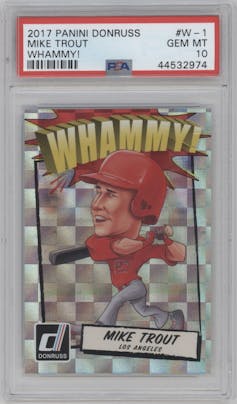 Mike Trout from the 2017 Panini Donruss set graded by PSA and given an overall grade of 10.