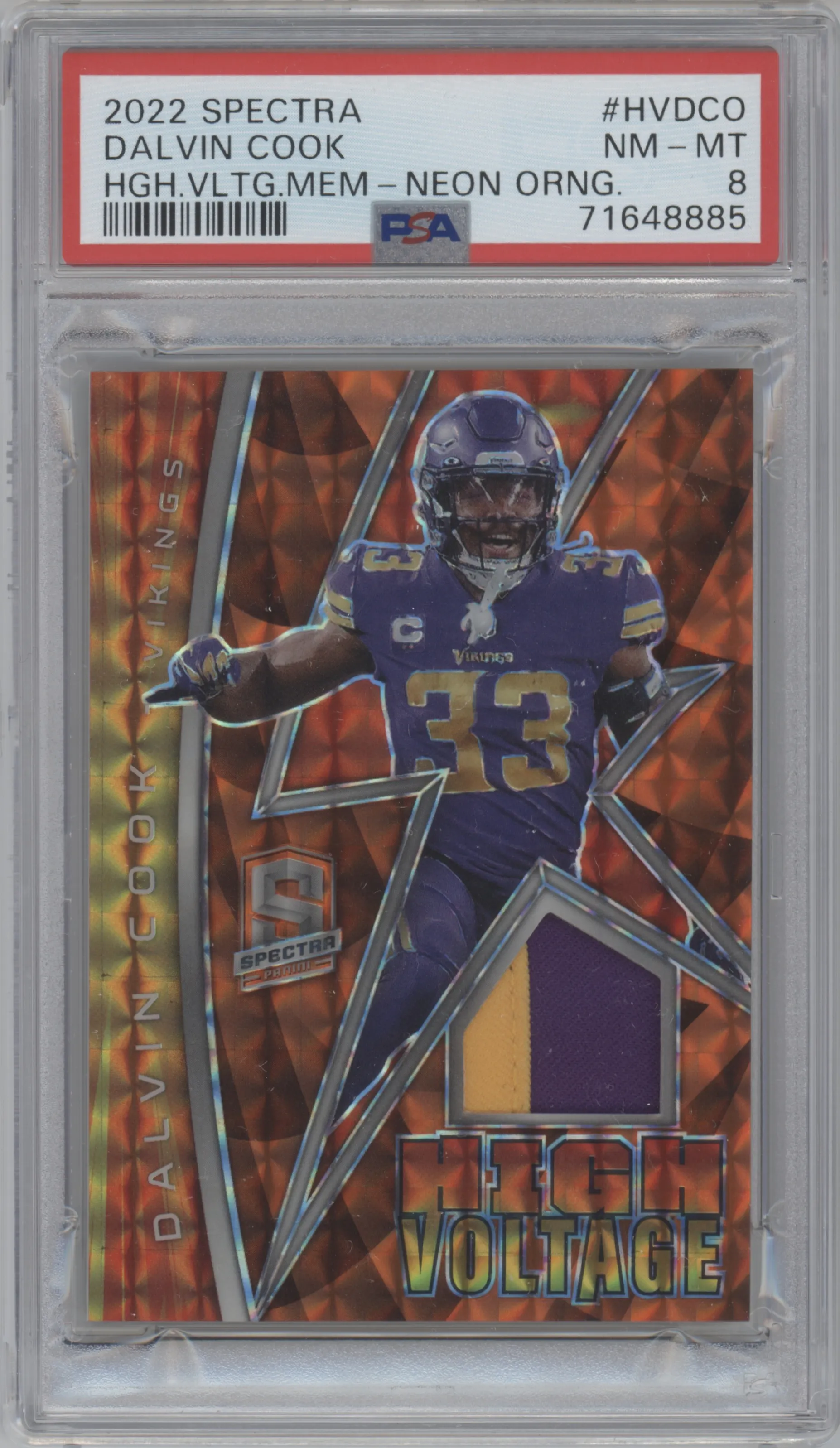 2022 Panini Spectra High Voltage Dalvin Cook Neon Orange #HV-DCO PSA 8