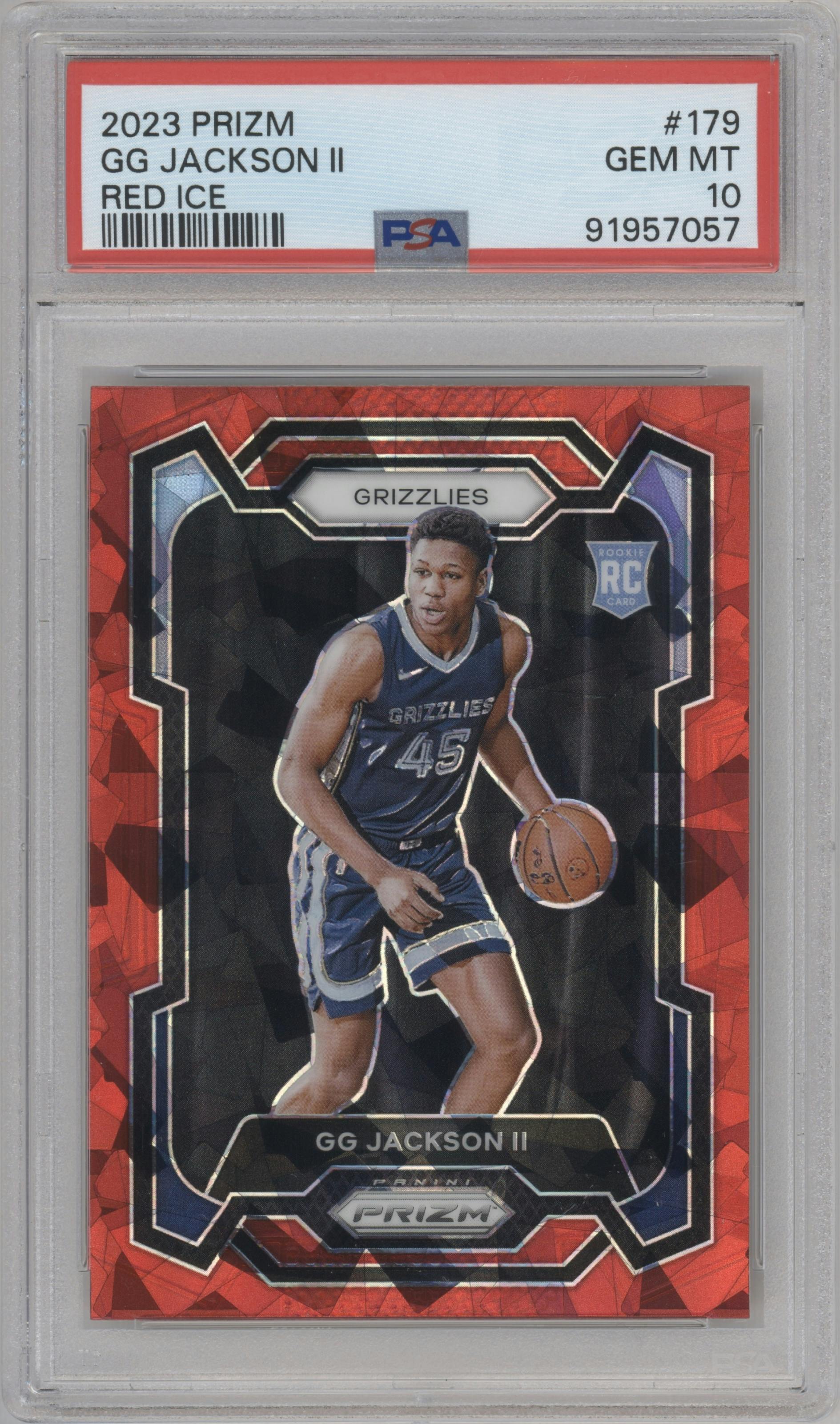 GG Jackson II from the 2023-24 Panini Prizm set featuring a Red Ice parallel graded by PSA and given an overall grade of 10.