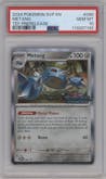 Metang from the 2024 Pokemon SV set featuring a Temporal Forces Prerelease staff promo parallel graded by PSA and given an overall grade of 10.