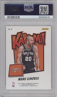 Manu Ginobili from the 2022-23 Panini Crown Royale set featuring a Gold parallel graded by PSA and given an overall grade of 9.