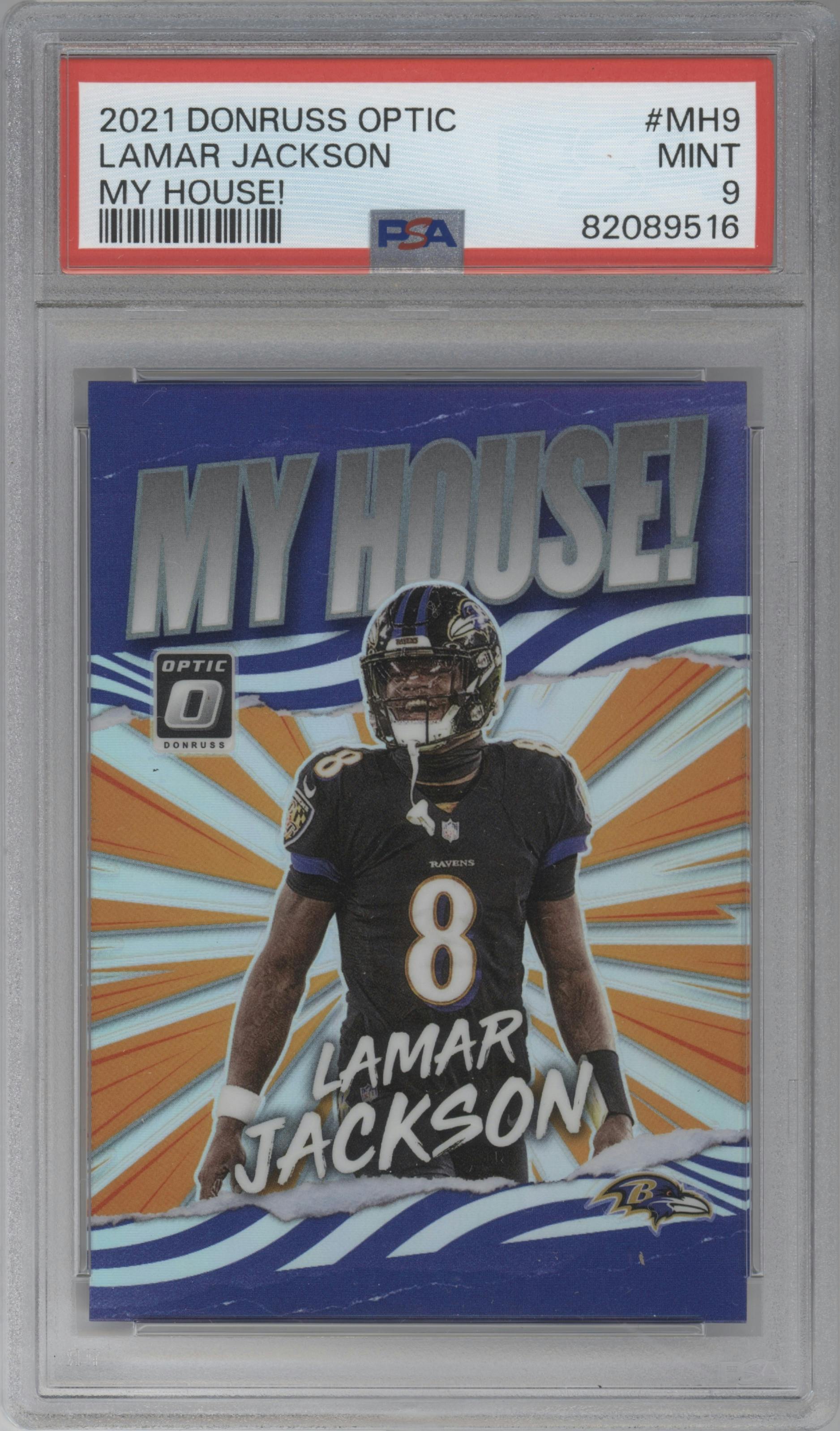 Lamar Jackson from the 2021 Panini Donruss Optic set graded by PSA and given an overall grade of 9.