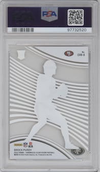 Brock Purdy from the 2022 Panini Chronicles set graded by PSA and given an overall grade of 10.