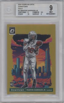 Marvin Harrison Jr. from the 2024 Donruss Optic set featuring a Gold parallel graded by Beckett and given an overall grade of 9.