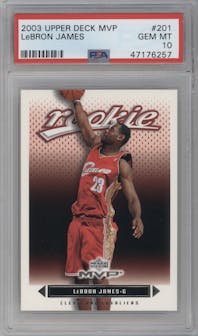 LeBron James from the 2003-04 Upper Deck MVP set graded by PSA and given an overall grade of 10.