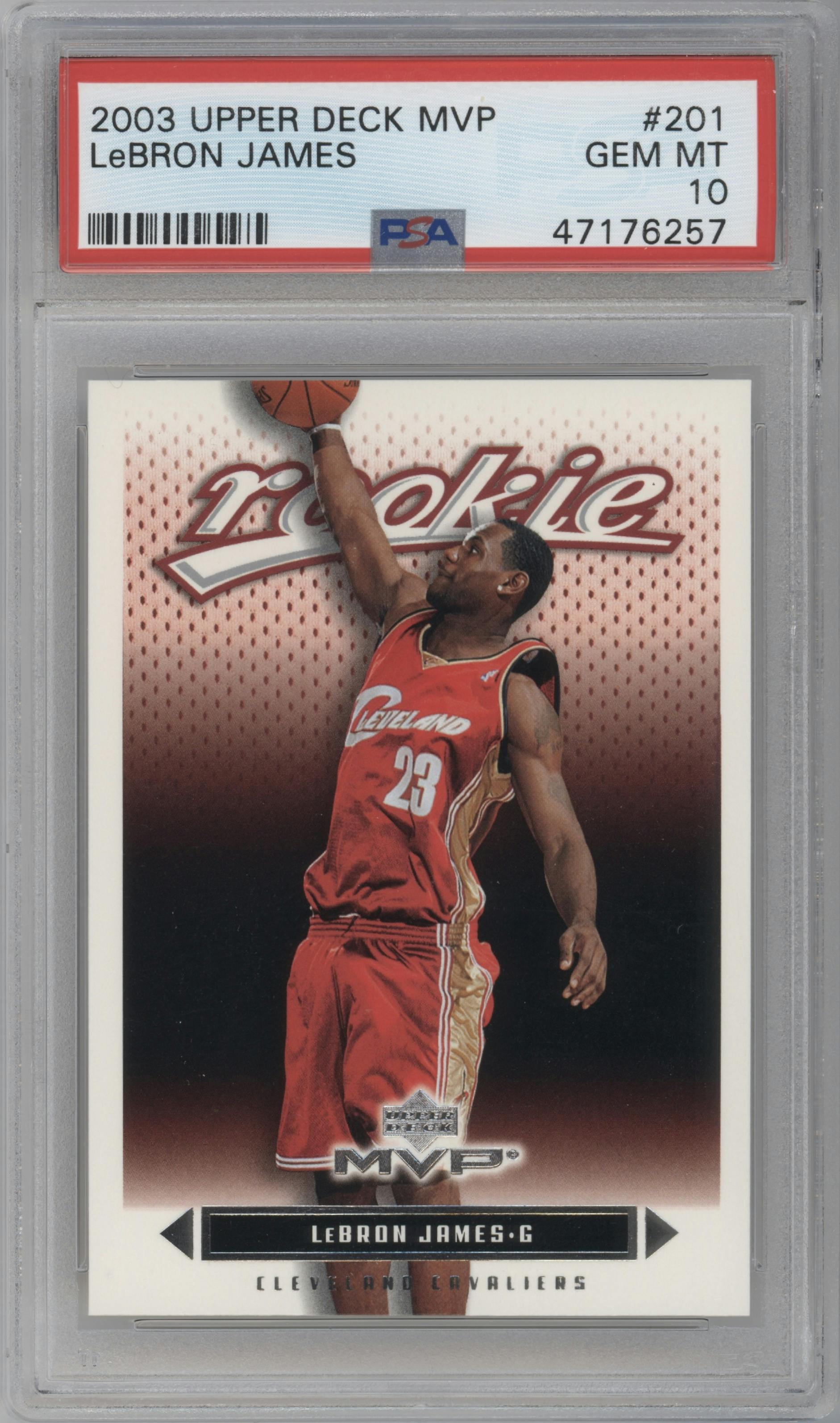 LeBron James from the 2003-04 Upper Deck MVP set graded by PSA and given an overall grade of 10.