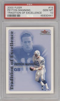 Peyton Manning from the 2000 Fleer Tradition set graded by PSA and given an overall grade of 10.
