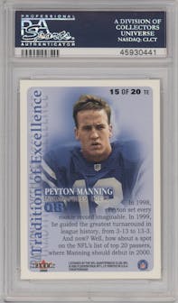Peyton Manning from the 2000 Fleer Tradition set graded by PSA and given an overall grade of 10.
