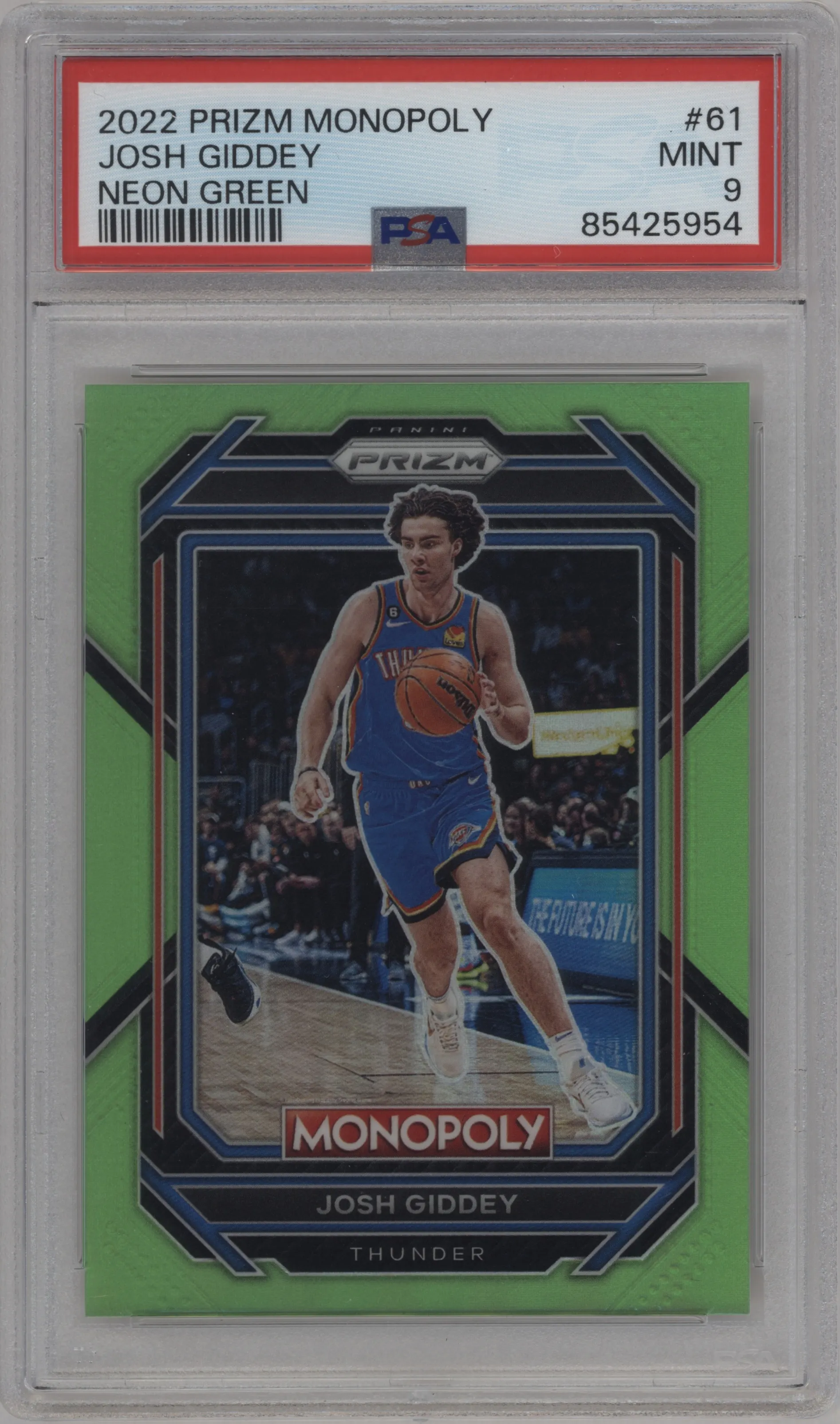 2022 Panini Prizm Monopoly Josh Giddey Neon Green Prizm #61 PSA 9