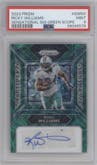 Ricky Williams from the 2023 Panini Prizm set featuring a Green Scope parallel graded by PSA and given an overall grade of 9.