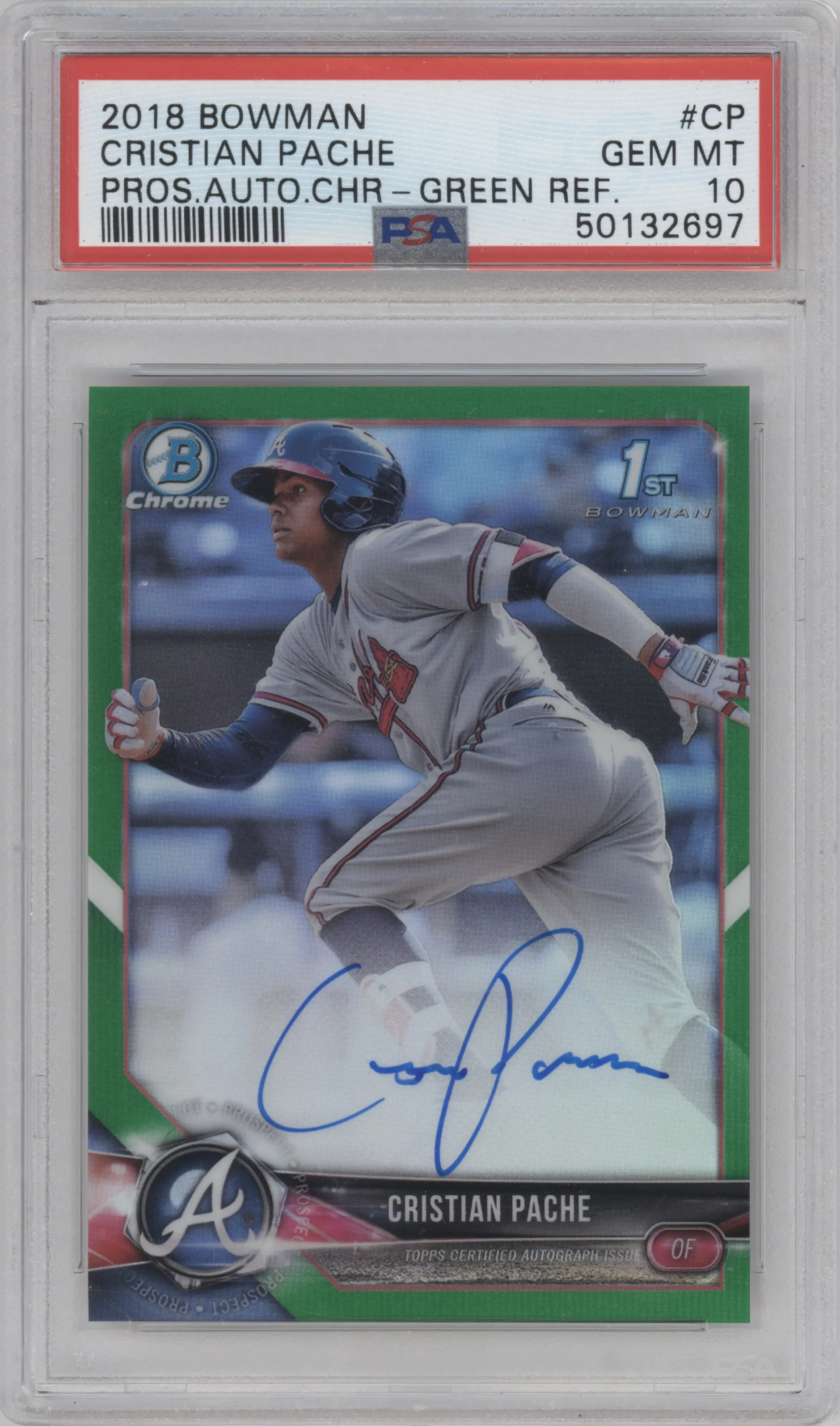 2018 Bowman Chr.Pros.Auto Cristian Pache Green Refractor PSA 10