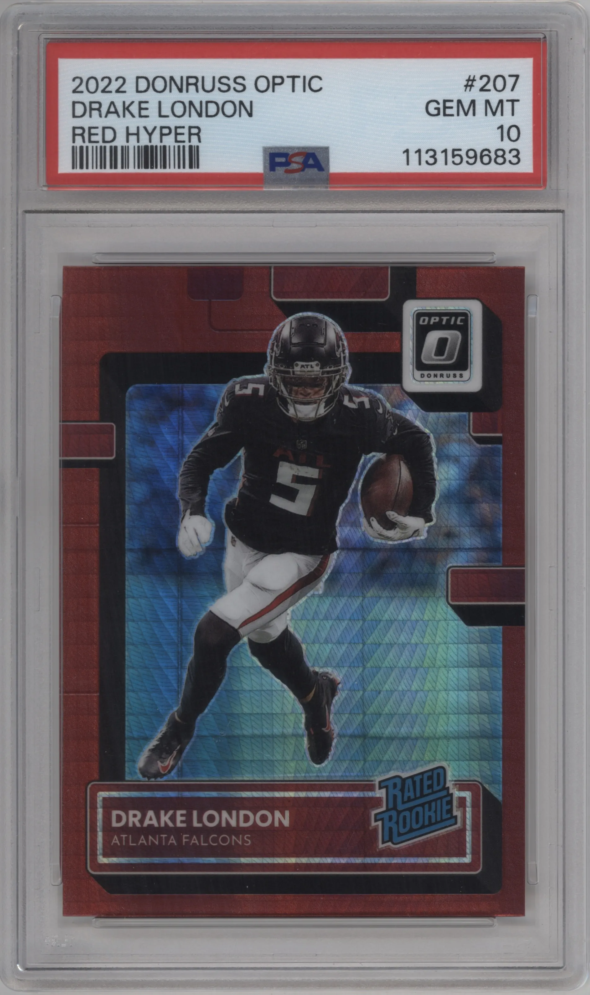 2022 Panini Donruss Optic Rated Rookie Drake London Hyper Red #207 PSA 10