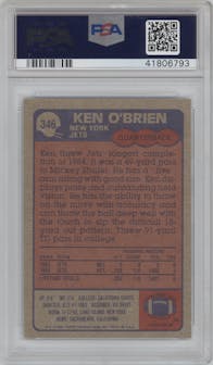 Ken O'Brien from the 1985 Topps set graded by PSA and given an overall grade of 8.