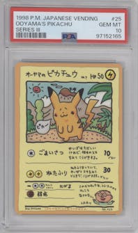 Ooyama's Pikachu from the 1998 Pokemon Vending Machine JPN set graded by PSA and given an overall grade of 10.